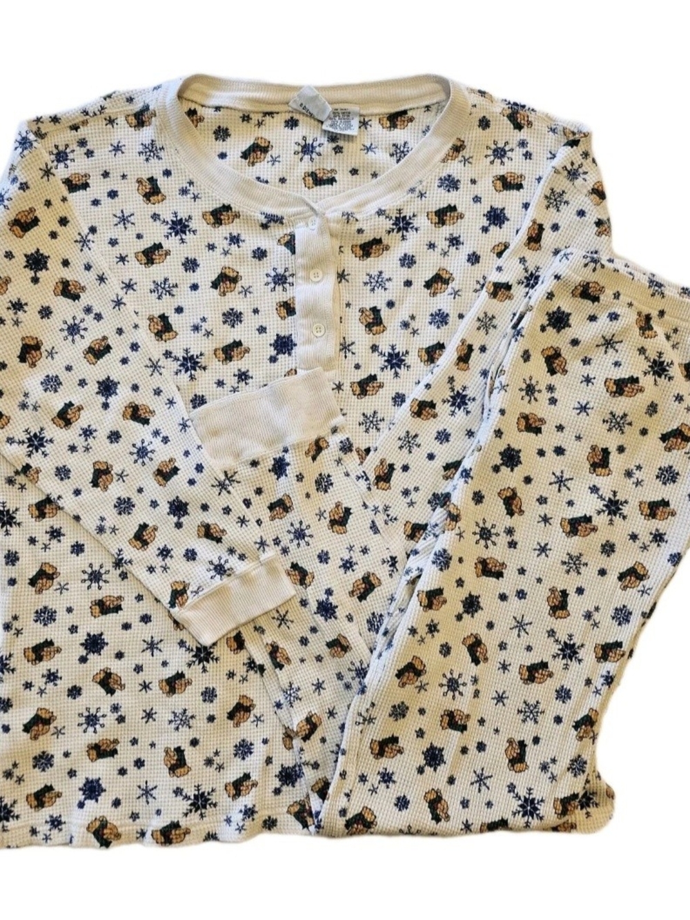 Disney Cream Thermal Pajama Set with Blue Snowflake & Brown Bear Print